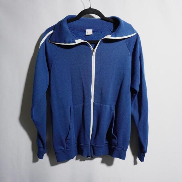 VTG 70s Tultex Blue Full Zip Sweatshirt Stripes Athletic Jacket USA‎ Made Mens M - Picture 1 of 5
